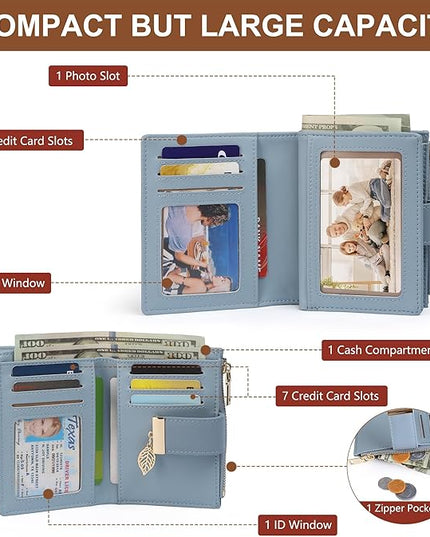 yiijay Small Wallet Women RFID Blocking Leather Bifold Wallet Credit Card Holder for Women Ladies Compact Wallet Mini Purse With Zipper Pocket