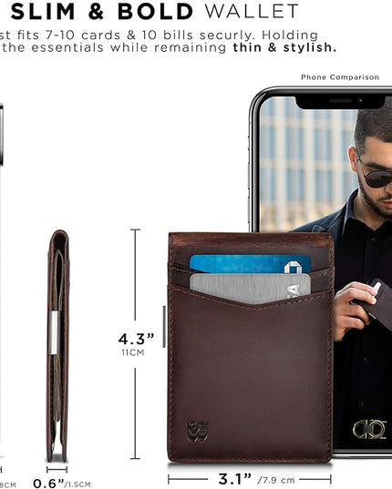 SERMAN BRANDS Money Clip Wallet - Mens Wallets slim Front Pocket RFID Blocking Card Holder Minimalist Mini Bifold