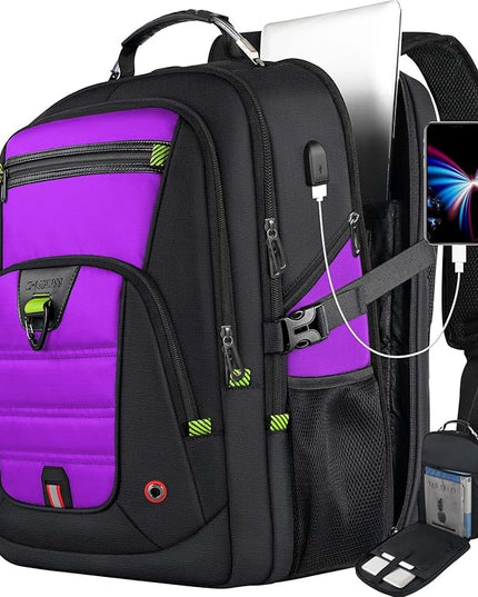 Z-MGKISS Extra Large Laptop Backpack, Water-Resistant 18.4-19 Inch Travel Backpack for Men & Women - Stylish Purple School Bag with USB Charging Port and Multiple Compartments