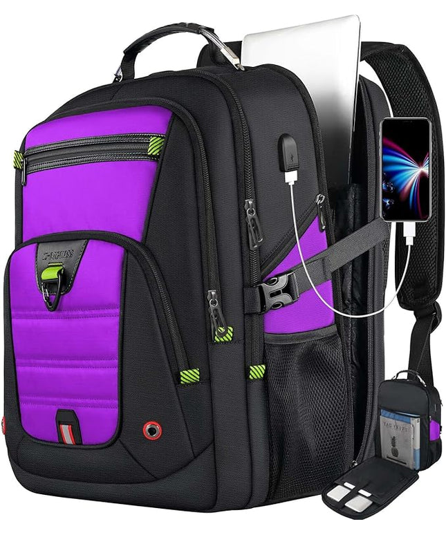 Z-MGKISS Extra Large Laptop Backpack, Water-Resistant 18.4-19 Inch Travel Backpack for Men & Women - Stylish Purple School Bag with USB Charging Port and Multiple Compartments