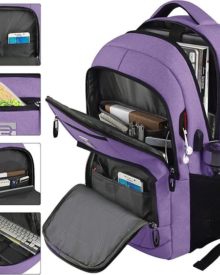 Laptop Backpack,Business Travel Anti Theft Slim Durable Laptops Backpack with USB Charging Port,Water Resistant College Computer Bag for Women & Men Fits 15.6 Inch Laptop and Notebook-Purple
