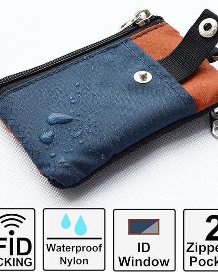 Minimalist RFID Blocking Small Wallet with ID Window,WaterResistant Zip Id Case Wallet with Lanyard Keychain for Cards,Cash,Travel,Women,Men