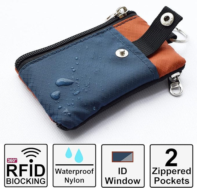 Minimalist RFID Blocking Small Wallet with ID Window,WaterResistant Zip Id Case Wallet with Lanyard Keychain for Cards,Cash,Travel,Women,Men