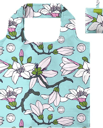 BeeGreen Cute Floral Gift for Women Foldable Large Grocery Shopping Bags with Handles Heavy Duty Reusable Gift Bag Bulk Cloth Tote for Groceries Organizer Basket Washable Packable Collapsible