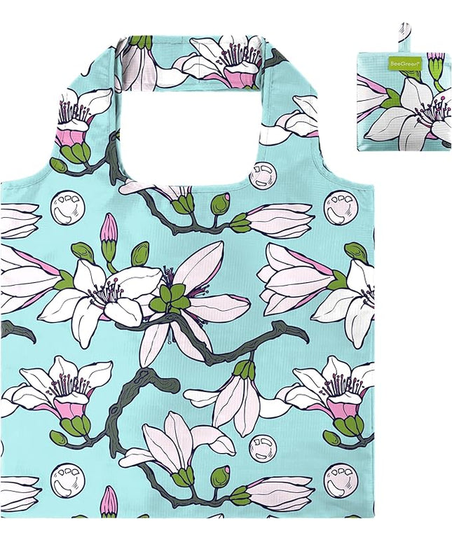 BeeGreen Cute Floral Gift for Women Foldable Large Grocery Shopping Bags with Handles Heavy Duty Reusable Gift Bag Bulk Cloth Tote for Groceries Organizer Basket Washable Packable Collapsible