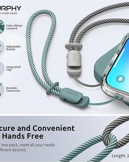 SURPHY 2 Pack Phone Lanyard for Cellphone Case, Phone Wrist Strap for Case, Cellphone Strap with 2-Color Braided, Charm Wrist Lanyard for Women and Men, Green & Gray