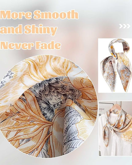 kcctoo 27.5" Mulberry Silk Feeling Head Scarf Women's Fashion Square Neck Satin Scarfs for Bag Hair Scarves Gift