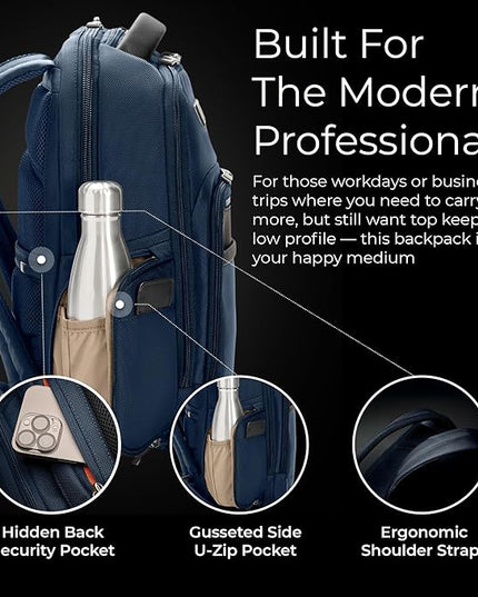 Briggs & Riley Medium Backpack for Women & Men - Laptop Backpack, For Work & Travel, Carry On Size, Lightweight & Durable, Padded Straps, Fits up to 14" Laptop - @work Collection, Navy