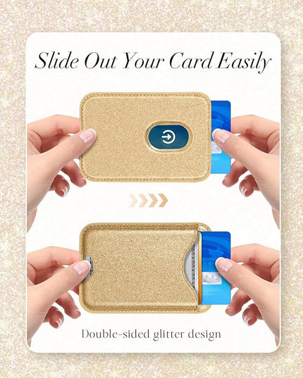 Shorogyt Compatible with Magsafe Wallet Magnetic Card Holder - Glitter Bling Gold Phone Wallets for Women Teen Girls for iPhone 17/16/15/14/13/12 Series Slim for Apple Mag RFID Magnet, Fit 3 Cards