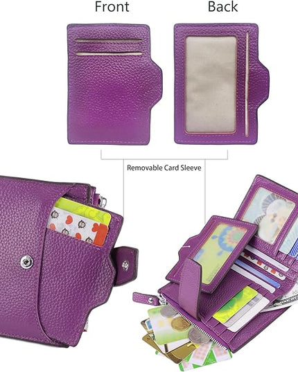 AINIMOER Women's RFID Blocking Leather Small Compact Bi-fold Zipper Pocket Wallet Card Case Purse with id Window
