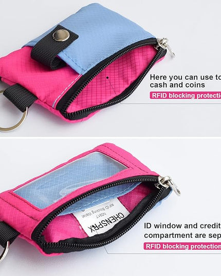 Minimalist RFID Blocking Small Wallet with ID Window,WaterResistant Zip Id Case Wallet with Lanyard Keychain for Cards,Cash,Travel,Women,Men