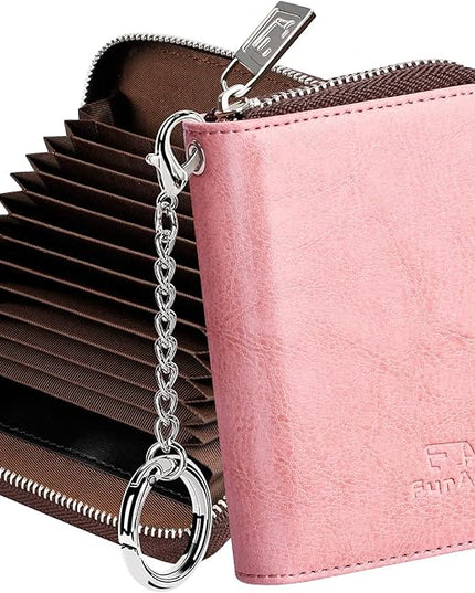 FurArt Zipper Wallet Women, RFID Blocking Credit Card Wallet, Business Card Holder, Compact Size KeyChain Wallet