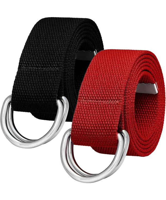 Falari Canvas Web Belt Metal Double D Ring Buckle for Men Women Casual Cloth Military Style Belt 1 1/2" Wide