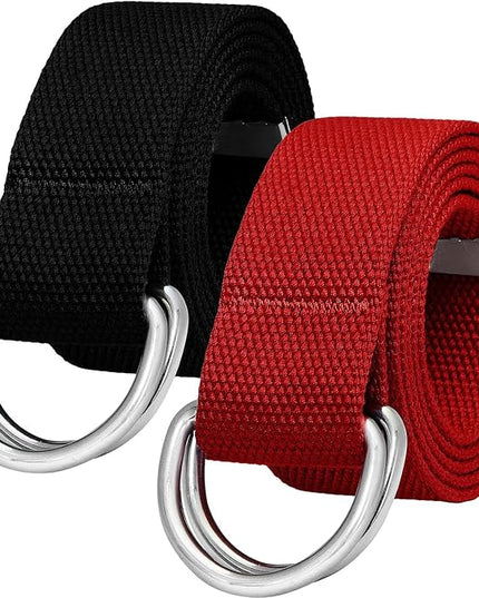 Falari Canvas Web Belt Metal Double D Ring Buckle for Men Women Casual Cloth Military Style Belt 1 1/2" Wide