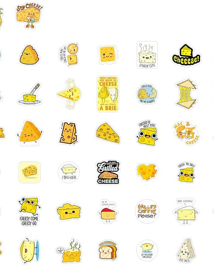 BulbaCraft Funny Cheese Stickers for Water Bottle and Laptop - Cheese Party Supplies & Decorations, Waterproof Vinyl Decals, Food Stickers, Gifts for Women & Men