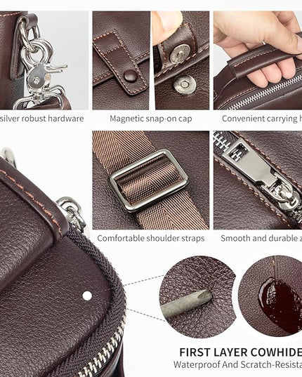 Augus Leather Small Messenger Bag For Men Crossbody Handbag Shoulder Sling Travel Bags for Men Purse Daypack Magnetic Buckle