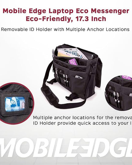 Mobile Edge ECO Laptop Messenger Bag for Men and Women, Fits Up To 17.3 Inch Laptops, Travel Work Computer Bag, Cotton Canvas, Padded Pockets, Black