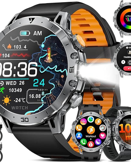 Military Smart Watch for Men(3 Bands),1000mAh /1.7" HD Large Display Smart Watches with LED Flashlight for Android iOS (Call Answer/Calls)Fitness Tracker with Heart Rate/Sleep Tracking/IP68 Waterproof