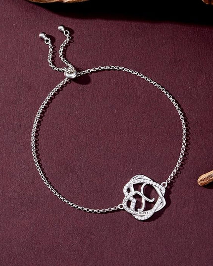TOUPOP Gifts for Women Heart Initial Bracelet 925 Sterling Silver Double Heart Bracelet Birthday Jewelry Birthday Christmas Gifts for Her Wife Girlfriend