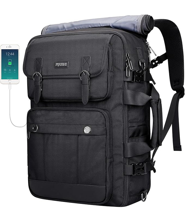 PIJUSHI Travel Backpack for Women Men Carry on Luggage Backpack Convertible Large Laptop Duffel Bag for Airplanes(PE049 Black)