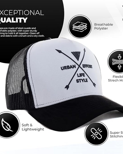 Urban Effort Mesh Back Cap - for Men and Women Baseball Hat 5-Panel Trucker Hat - Great Snapback Closure for Hunting & Hiking