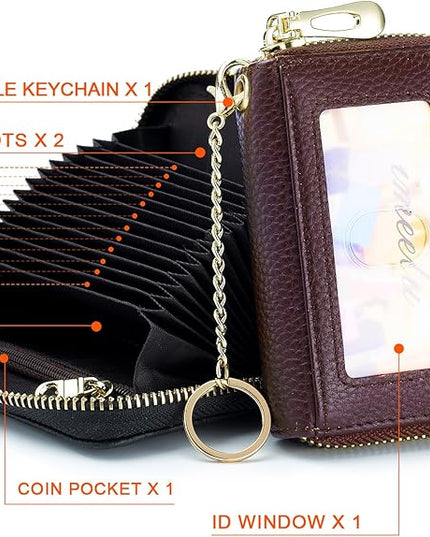 imeetu RFID Credit Card Holder, Small Leather Zipper Card Case Wallet for Women