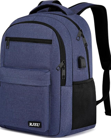 School Backpack for Teen Boys, 17.3 Inch Laptop, USB Charging Port, Anti-Theft & Water-Resistant College Bookbag, Durable Student Backpack for High School and University, Blue