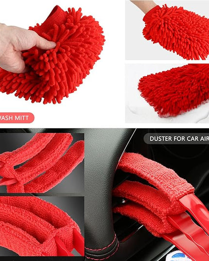DNA Motoring 25pcs Car Detailing Brush Set, Car Detailing Kit, Interior Kit with Drill Brush Set, Windshield Cleaning Tool, Professional Car Care kit for Interior & Exterior, Wheel, TOOLS-00278-A