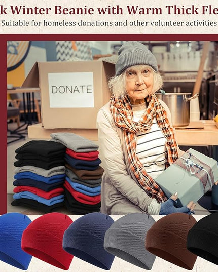 Chicingyou 120 Pcs Bulk Men Knitted Hats with Fleece Lining for Charity Homeless Donations, Unisex Beanies Winter Warm Hats