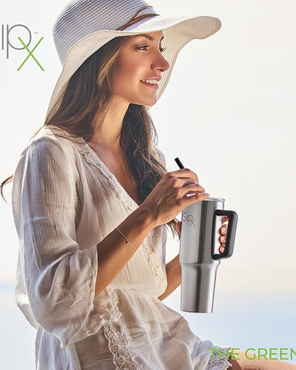 SIPX™ 30 oz Insulated Tumbler with Handle & Straw – Vacuum Insulated Stainless Steel, Leakproof, Cupholder Friendly – Perfect for Iced Coffee, Water & Travel – Stainless