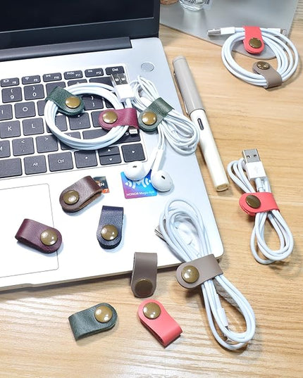 CAILLU Cord Organizer,Cord Keeper,Cable Organizer USB Holder,Cable Straps,Earbud case,wrap Headphone,Headset Winder,Earphone Clips Ties,stocking stuffers for men Gifts Leather