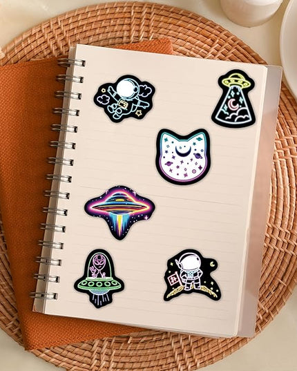 75 Pcs Neon Space Planets Stickers for Kids Glow in The Dark, Vinyl Astronaut Sticker for Water Bottle, Waterproof Laptop Decals for Teens Girls Boys Adults