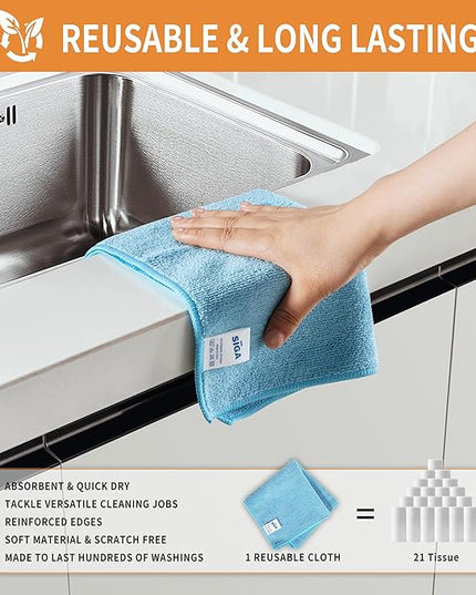 MR.SIGA Microfiber Cleaning Cloths, All-Purpose Surface Microfiber Towels, Streak Free Cleaning Rags, Pack of 12, Sky Blue, Size 32 x 32 cm(12.6 x 12.6 inch)