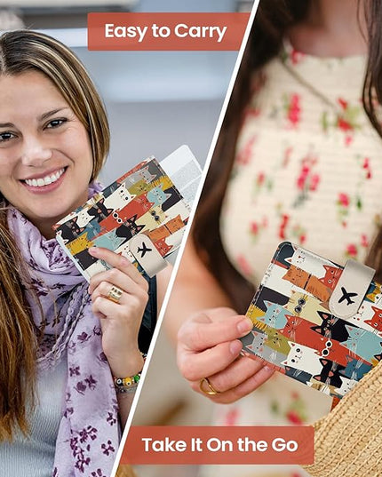 Passport Holder for Travel Essentials, RFID Blocking Leather Cover Wallet with Magnetic Closure, Aesthetic & Cute Passport Book Case for Women and Men - Cat