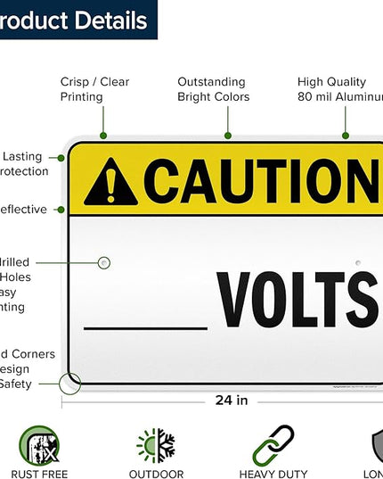 Caution Volts Sign, 18x24 Inches, 3M EGP Reflective .080 Aluminum, Fade Resistant, Made in USA by My Sign Center