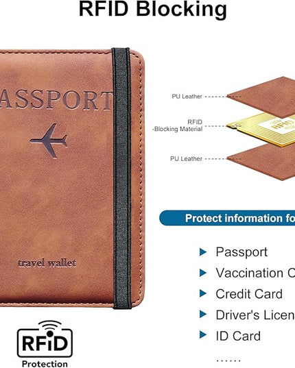 Passport Holder for Travel,Passport Holder with Card Slots Holder,Passport Case,Passport cover for Women and Men,Passport Wallet Travel Essentials and Accessories (Elastic, Brown)