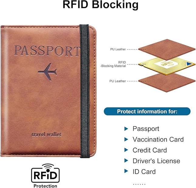 Passport Holder for Travel,Passport Holder with Card Slots Holder,Passport Case,Passport cover for Women and Men,Passport Wallet Travel Essentials and Accessories (Elastic, Brown)