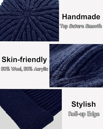 vidsel Thin Wool Fisherman Beanie for Men Women, Short Knit Cuff Trawler Watch Hats