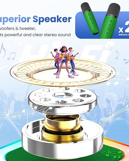 Karaoke Machine for Kids Adults, Portable Bluetooth Speaker with 2 Wireless Karaoke Microphones Player, 2026 TOP Birthday for Girls Boys 3,4,5,6,7,8+Year Old Toddler Toys(Dark Green)