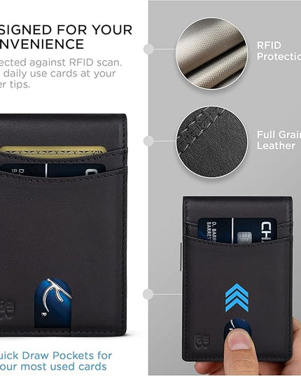 SERMAN BRANDS Mens Money Clip Wallet. RFID Blocking Slim Front Pocket Wallets for Men, Full Grain Leather RFID Minimalist Card Holder | RFID Blocking, Slim, Front Pocket, RFID, Minimalist, Card Holder