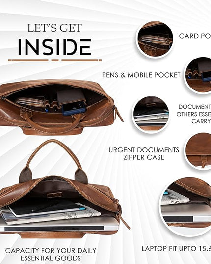 JD LEATHERS Leather briefvase15.5 Inch laptop Messenger Bags Ideal Satchel Best for Men and Women Slim Genuine Leather Bag