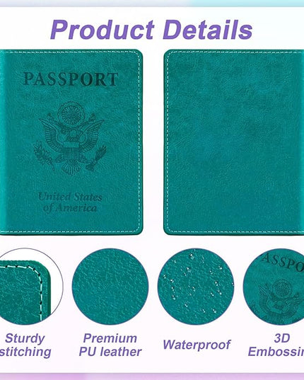Passport Holder for Travel, 2 PCS Passport Holder, Travel Passport Holders Must Haves for Women Men, Passport Cover Passport Wallet Case Holders for Travels Cruise Ship Essentials, Purple & Lake Blue