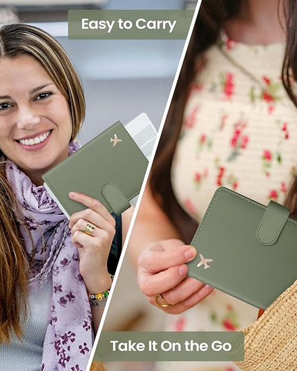 Passport Holder for Travel Essentials, RFID Blocking Leather Cover Wallet with Magnetic Closure, Aesthetic & Cute Passport Book Case for Women and Men - Green