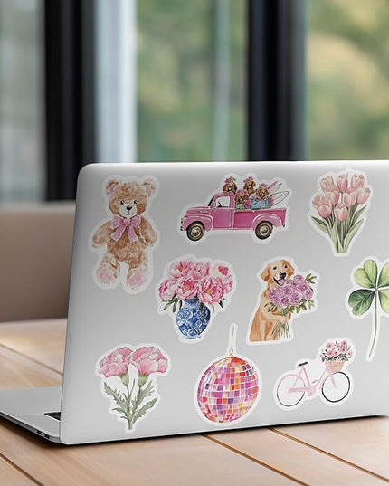 55 PCS Vintage Pink Stickers, Waterproof Retro Aesthetic Stickers for Water Bottles,Laptop Scrapbook Journaling Decorative Decals for Adults