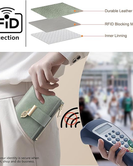yiijay Small Wallet Women RFID Blocking Leather Bifold Wallet Credit Card Holder for Women Ladies Compact Wallet Mini Purse With Zipper Pocket