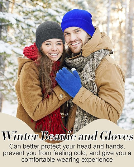 Suhine Bulk Winter Hats and Gloves Set Warm Beanie Gloves Pack Homeless Supplies for Cold Weather Charity