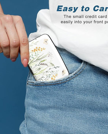 Atufsuat Credit Card Holder, Mini Aluminum Card Wallet RFID Blocking Slim Metal Hard Card Case for Women Men, Butterfly Flowers