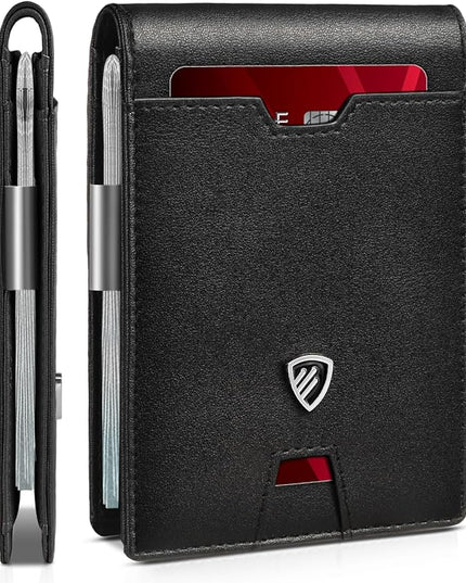 RUNBOX Mens Slim Wallet with Money Clip RFID Blocking Bifold Credit Card Holder for Men with Gift Box