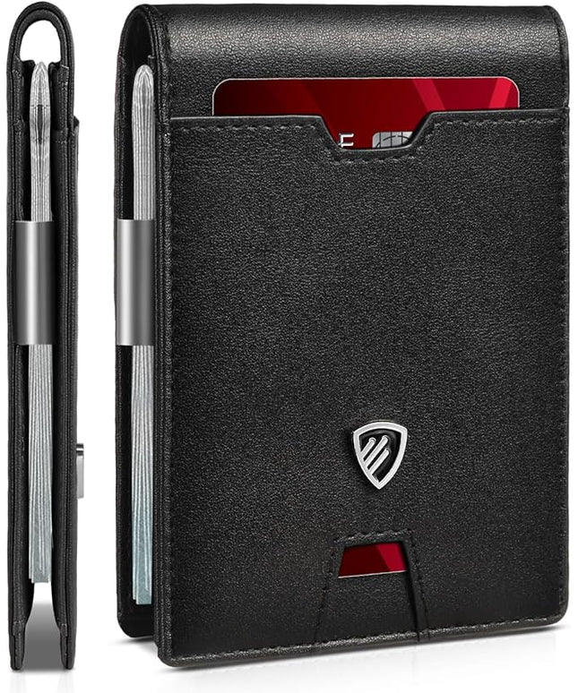 RUNBOX Mens Slim Wallet with Money Clip RFID Blocking Bifold Credit Card Holder for Men with Gift Box