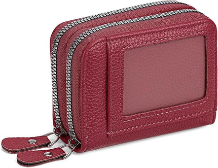 RNIEGA Credit Card Holder Wallet RFID Blocking Leather Small Wallet for Women Double Zipper Wallet with ID Window